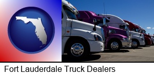 Fort Lauderdale, Florida - row of semi trucks at a truck dealership