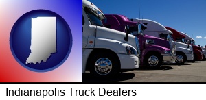 Indianapolis, Indiana - row of semi trucks at a truck dealership