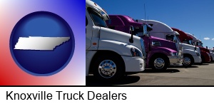 Knoxville, Tennessee - row of semi trucks at a truck dealership