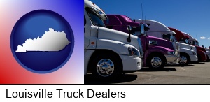 Louisville, Kentucky - row of semi trucks at a truck dealership