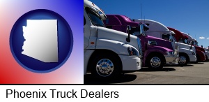 Phoenix, Arizona - row of semi trucks at a truck dealership