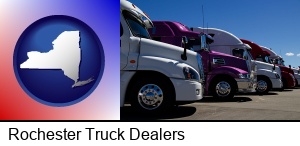 Rochester, New York - row of semi trucks at a truck dealership