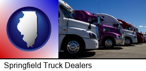 Springfield, Illinois - row of semi trucks at a truck dealership