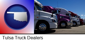Tulsa, Oklahoma - row of semi trucks at a truck dealership
