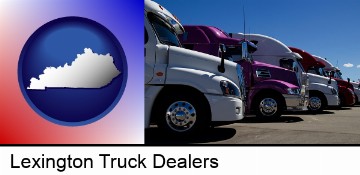 row of semi trucks at a truck dealership in Lexington, KY