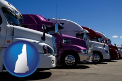 new-hampshire row of semi trucks at a truck dealership
